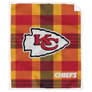 NFL Kansas City Chiefs Plaid Steel Royal Plush Faux Shearling Blanket - 1 of 2