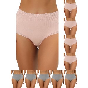 INSPIRE CHIC Women's High Waist Tummy Control Comfortable Lace Trim Ribbed Briefs 10 Packs - 1 of 4