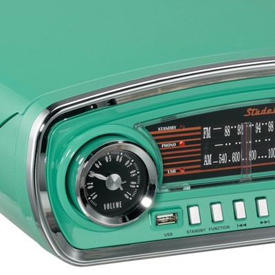 Teal Retro 3-Speed Turntable with Bluetooth and AM/FM Radio