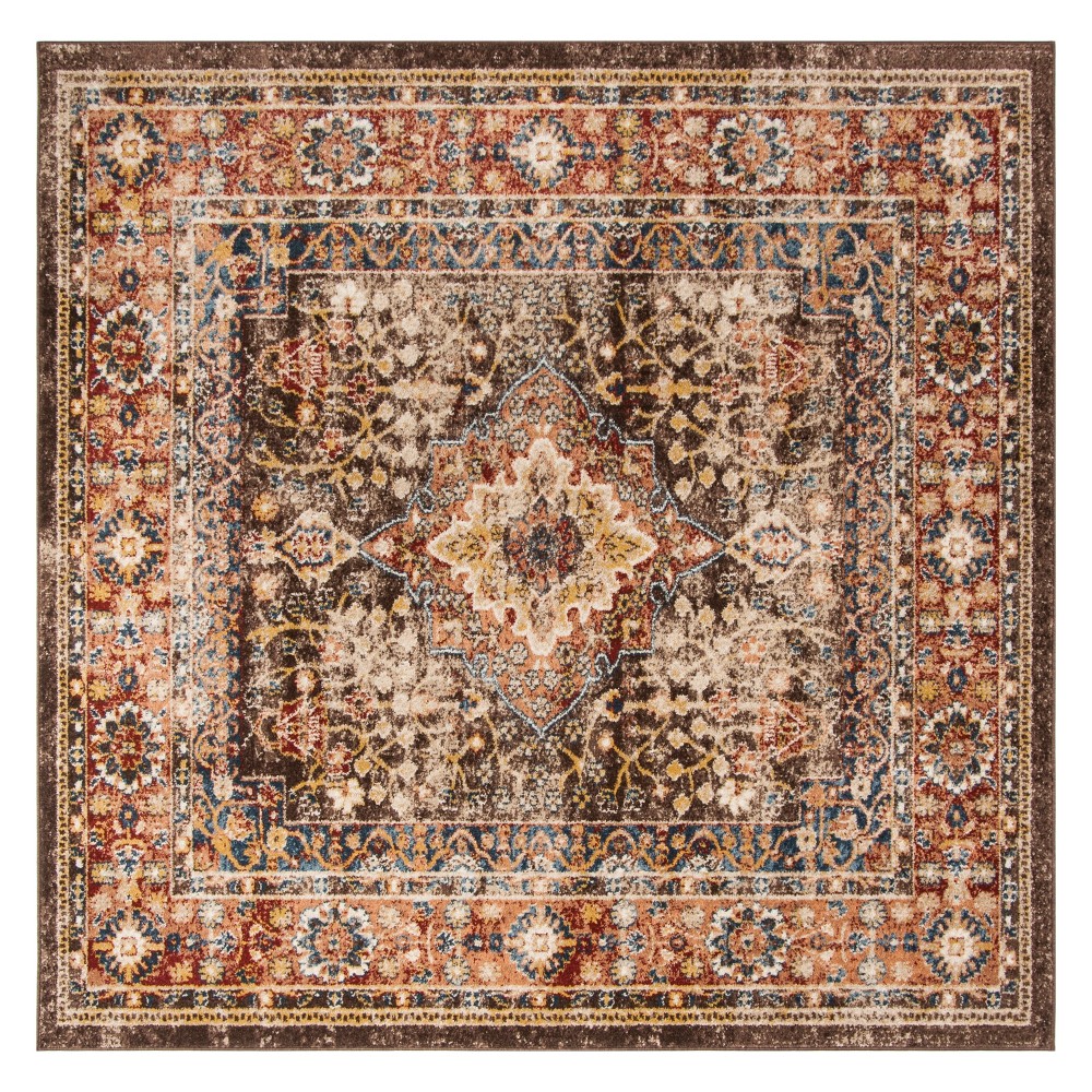 6'7inx6'7in Medallion Square Area Rug Brown/Rust - Safavieh