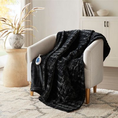 Sapphtopaz 50"x70" Oversized Heated Blanket, Faux Fur Throw Blanket for Couch– Ultra Soft Carved Serengeti Fur with 3 Heat Settings, Fleece Blanket