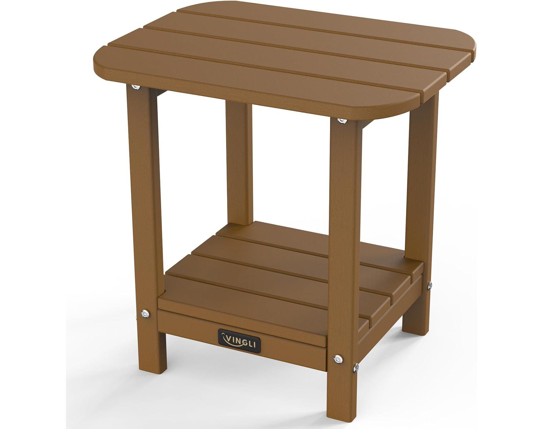 VINGLI Outdoor Side Table with 2 Layer Storage, Plastic Waterproo HDPE Adirondack Coffee End Tables for Patio, Backyard, Pool, Indoor Use