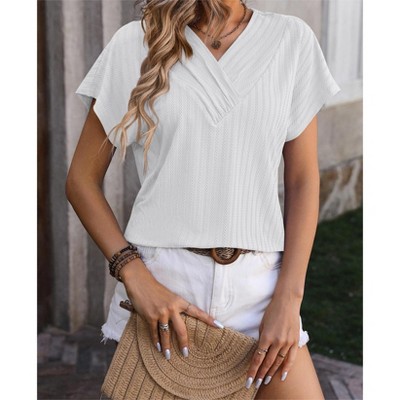 Women's Summer Shirt V-Neck Chain Shirt Short Sleeved T-Shirt for Women