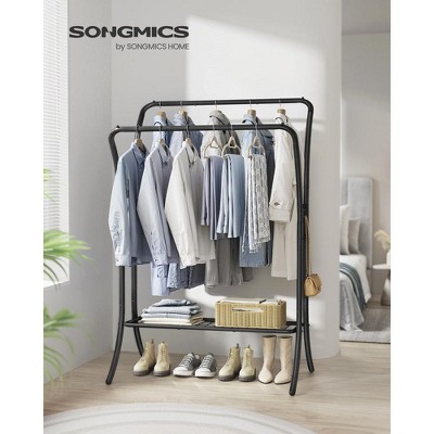 Ink Black Double Rod Clothes Rack with Shelves and Hooks