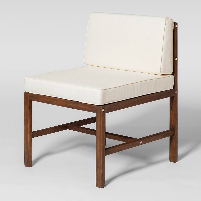 Modular Acacia Wood Armless Patio Chair with Cushion - Dark Brown - Saracina Home, 4 of 11