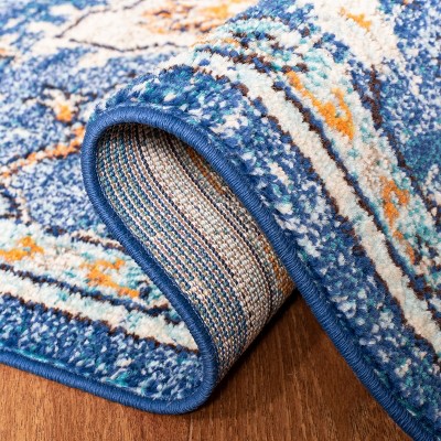 Blue and Light Blue Hand-Knotted Synthetic Area Rug