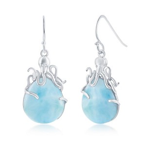 Caribbean Treasures Sterling Silver, Pear-Shaped Larimar Octopus Earrings - Blue - 1 of 2