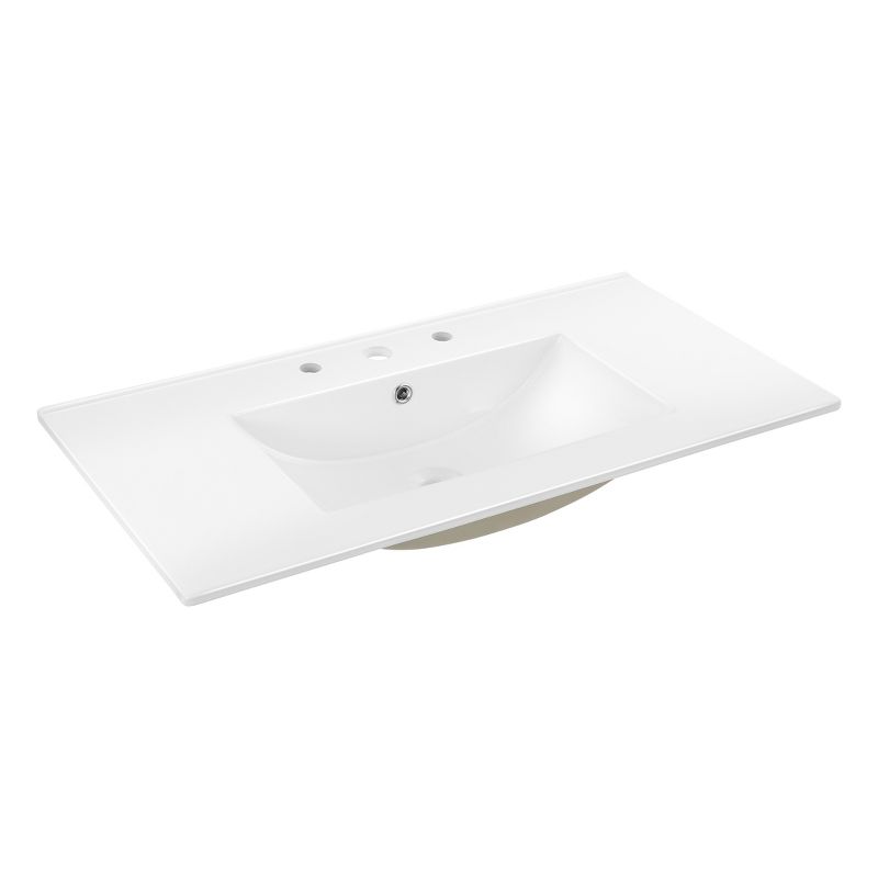 JONATHAN Y Ancillary 3-Hole Classic Contemporary Rectangular Ceramic Single Sink Basin Vanity Top, White, 1 of 9