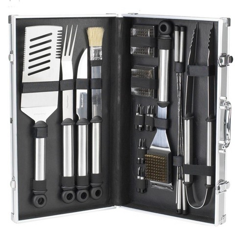 Grill Utensil Set 21 Pc Stainless Steel BBQ Tools Outdoor Barbecue Cooking Case 