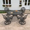 5-Piece Round Cast Aluminum Patio Set with Swivel Chairs,Brown Cushions,and Umbrella Hole - 2 of 4