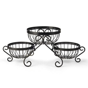 Gourmet Basics by Mikasa Scroll Metal Storage Fruit Baskets, Set of 3, 23.5-Inch, Black - 1 of 4