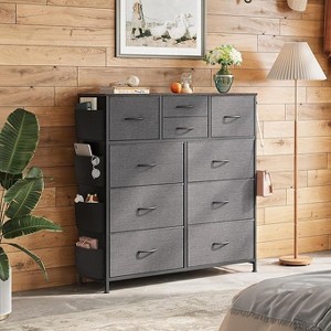 10-Drawer Fabric Dresser, Sturdy Metal Frame Organizer Unit with Side Pockets and Hooks for Bedroom, Living Room, Hallway, Black - 1 of 1
