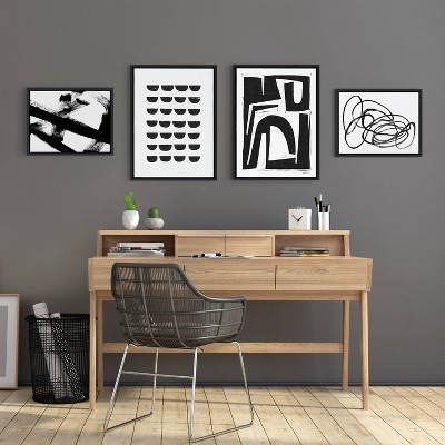 Black and White Abstract Canvas Art Set with Polystyrene Frame