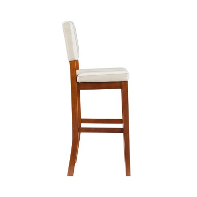 Elegant Off-White Leather Barstool with Walnut Wood Frame - 46"