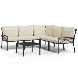 vidaXL Steel 6-Piece Outdoor Patio Lounge Set with Sand Cushions, Black - Comfortable Seating for Garden & Terrace - 1 of 4