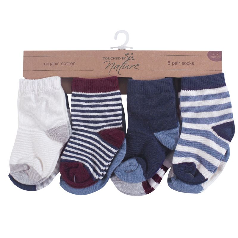 Touched by Nature Baby Boy Organic Cotton Socks, Burgundy Navy, 3 of 4