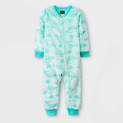 Toddler Girls' Star Wars Baby Yoda Plush Fleece Union Suit - Blue 