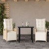 vidaXL 3 Piece Patio Dining Set with Cushions - Beige Poly Rattan Reclining Chairs and Glass Table - 2 of 4