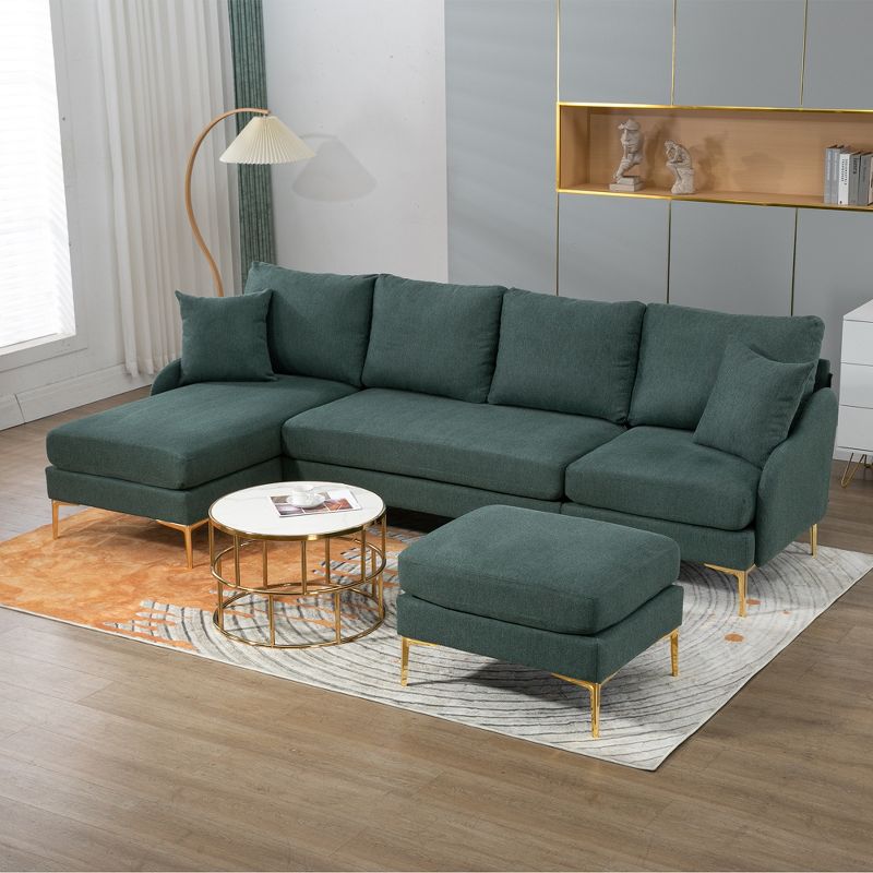 110''W Sectional Sofa Couch, U-Shape Upholstered Convertible Sofa with Chaise Lounge-ModernLuxe, 3 of 9