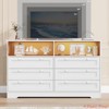 Living Room 55" Rustic Brown Wood Dresser, 6-Drawer Dresser Storage Organizer w/ Light & Large Capacity, Modern Dresser - 3 of 4