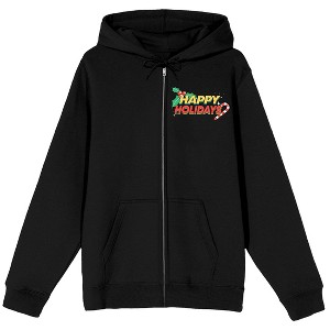 Looney Tunes Tweety Heart Happy Holidays Long Sleeve Black Adult Zip-Up Hoodie - 1 of 4