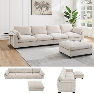 TiramisuBest 130"/96.5" Modular L Shape Chenille Sectional with Folding Table, 2 Armrest Pillows and Free Movement Ottoman, Chenille-5 Seat/4 Seat - 1 of 4