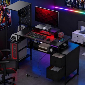 55.9" Gaming Desk with RGB Lights, Charging Station, Pegboard & Monitor Stand for Home Office or Bedroom -3irtyhousy - 1 of 4