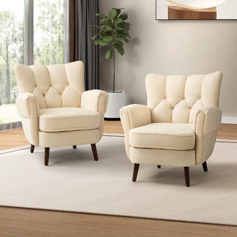 Set of 2 Dittmar Mid Century Club Chair with Wingback and Button-tufted  Design | ARTFUL LIVING DESIGN-IVORY