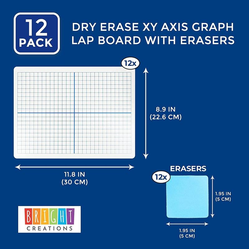 Bright Creations 12 Pack XY Axis Graph Whiteboard 9 x 12, Dry Erase Double-Sided Lap Board with 12 Erasers for Students (24 Piece Set), 4 of 9