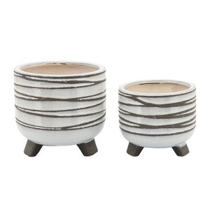 Gulches 2 Piece Ceramic Aztec Planters w/ Saucers, Sizes 4.5x4.5x4.5" & 6x6x5.75" - Perfect for Hall, Bedroom, Florist etc. - 1 of 4