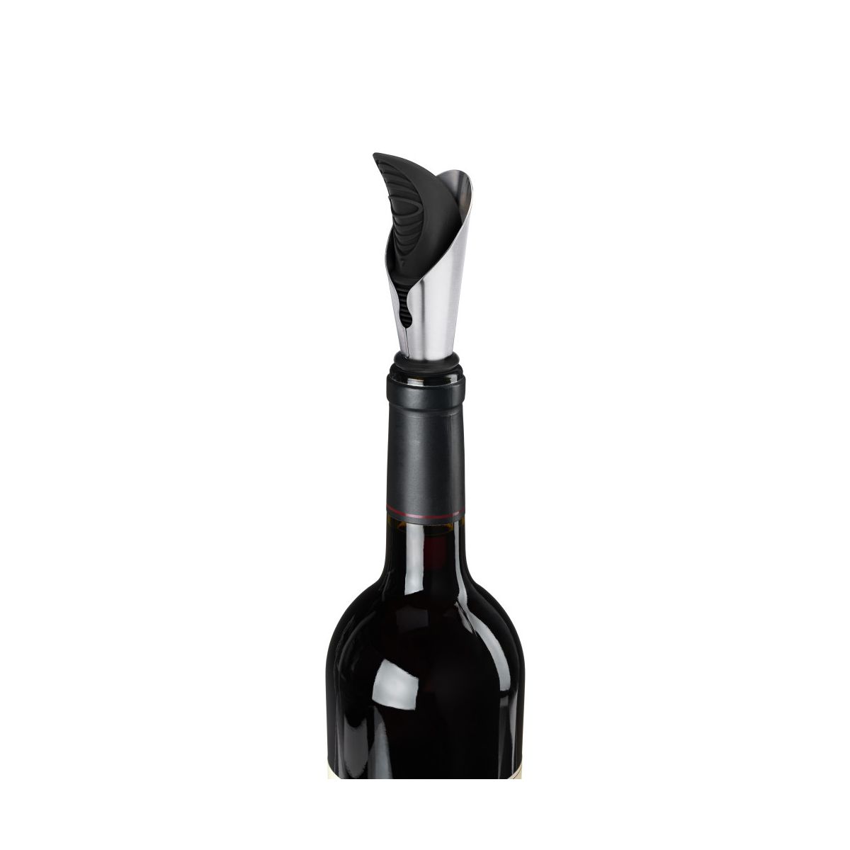 True Duo Black Bottle Stopper and Pourer, Drip-Free Silicone & Stainless Steel Pour Spout for Standard Wine Bottles, Wedding, Home Bar Gifts, Set of 1 - thumbnail 7