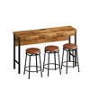 Resenkos Kitchen Bar Table Set,Bar Table Set,3-Drawer Long Dining Table Set with Power Outlets and Circular PU Stools, Easy Assemble,Brown - 4 of 4