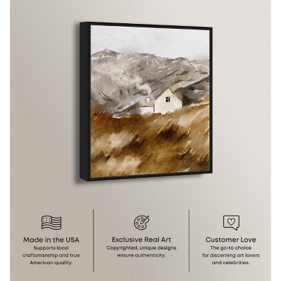 Art Remedy House in the Mountains Landscape Canvas Print with Black Frame