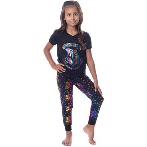 Harry Potter Girls' Rainbow Foil Hogwarts Crest Pajama Jogger Set Multicolor - 1 of 3