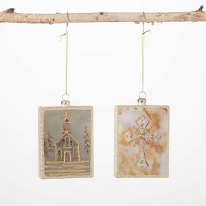 Church Cross Ornament Multicolor 5"H Glass Set of 2 - 1 of 2