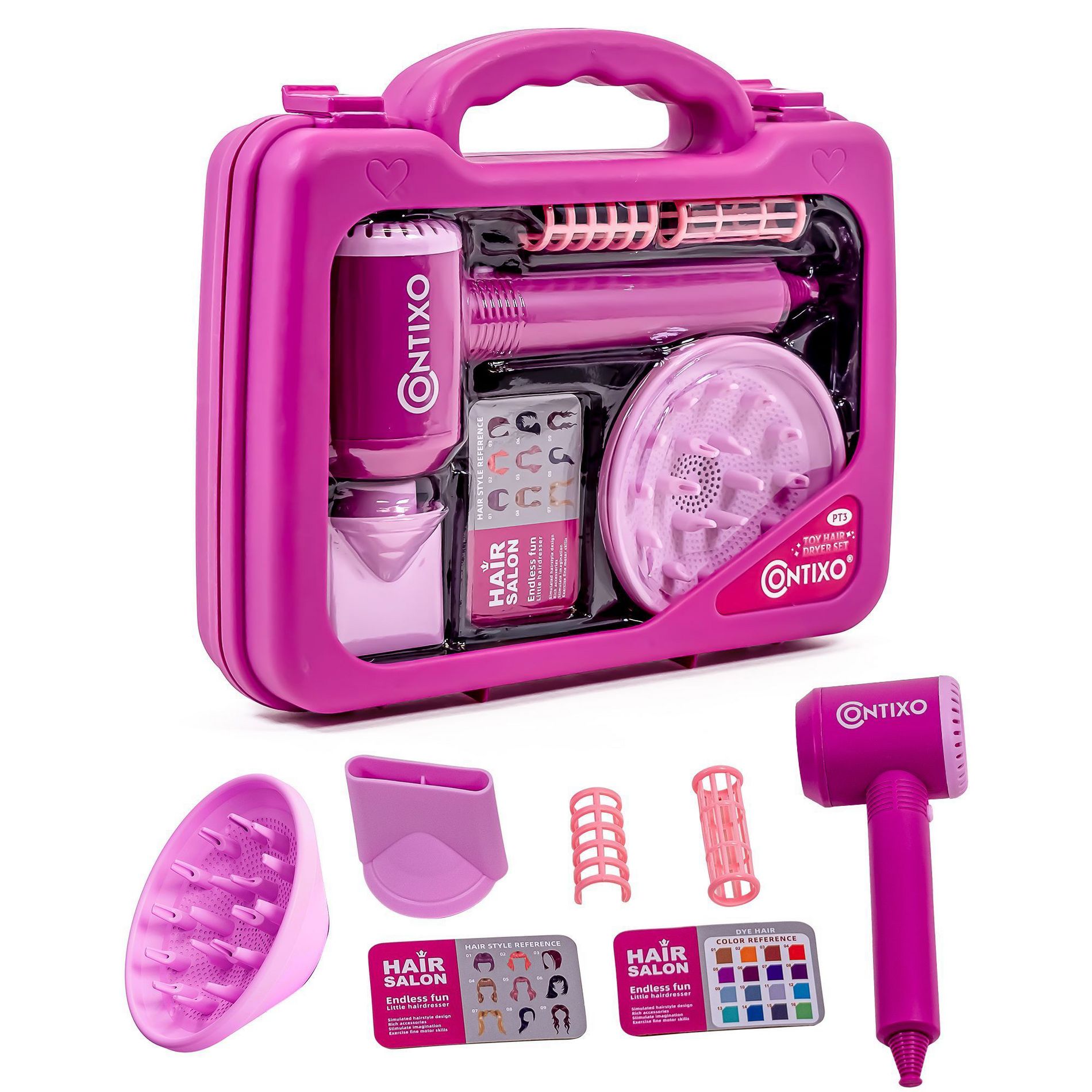 Contixo PT3 Hair Salon Set Toy, Pretend Play Hair Dryer & Accessories Kit,  6-Piece Styling Set Role Play Beauty Toys for Kids & Toddlers Ages 3+