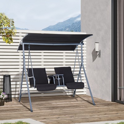 Gray Metal 2-Person Outdoor Swing with Canopy and Cushions