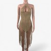 Anna-Kaci Swim Women's Crochet Halter Cover-Up Dress with Fringe Hem- One Size Fits Most, Brown - 3 of 4