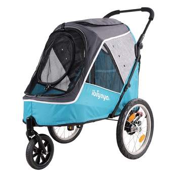 ibiyaya 2-In-1 Happy Pet All Terrain Bike Trailer Jogger Stroller for Medium and Large Dogs with Front and Top Entry and Foldable Design, Ocean Blue