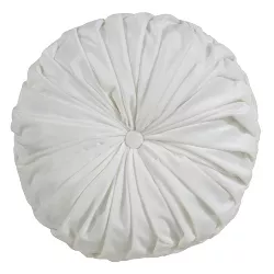 14" Velvet Pintucked Poly Filled Round Throw Pillow White - Saro Lifestyle