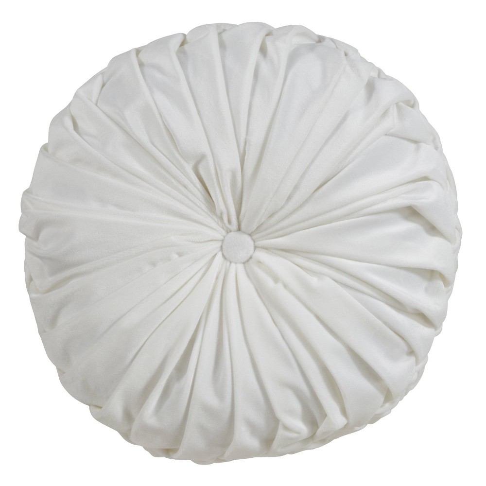 Photos - Pillow 14" Velvet Pintucked Poly Filled Round Throw  White - Saro Lifestyle