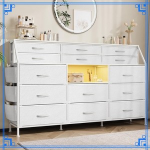 55" Fabric Dresser with 14 Drawers, 2 Shelves & Side Pocket, Sturdy Steel Frame, Wood Top, Anti-Tip Kit for Bedroom and Living Room - 1 of 4