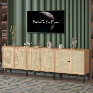 Brafab 94“ Buffet Sideboard Cabinets, 6-Door Rattan Storage Cabinet Accent Entryway Chest Console Table Liquor Wood Cupboard - 1 of 4