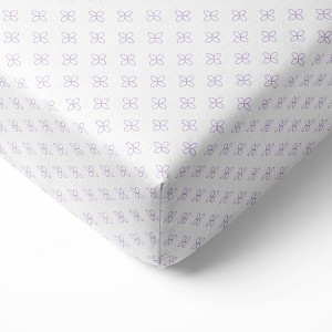 Bacati - Petals Lilac Muslin 100 percent Cotton Universal Baby US Standard Crib or Toddler Bed Fitted Sheet - 1 of 4