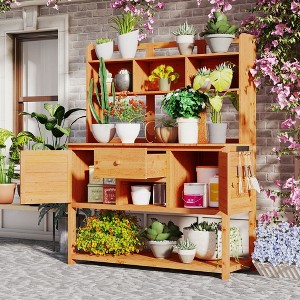 Whisen Solid Fir Wood Potting Bench with Hutch, Drawer & Adjustable Shelves, Outdoor Garden Workstation for Backyard Planting - 1 of 4