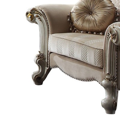 Handcrafted Antique Pearl and Fabric Wood Chair with Pillows