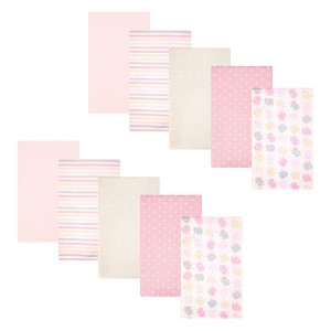 Hudson Baby Infant Girls Cotton Flannel Burp Cloths, Multi Color Girls Elephant, One Size - 1 of 4