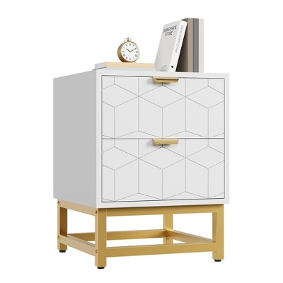 Nightstand, Modern 2 Drawer Dresser for Bedroom, Large End Side Table Bedside Table with 2 Drawers, Wooden Night Stand with Metal Legs for Bedroom