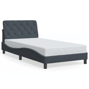 vidaXL Twin XL Velvet Bed Frame with Headboard - Dark Gray, Modern Design, Plywood Slats, Headboard Cushion Included, 39.4"x79.9" - 1 of 4