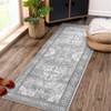 2'x6' Vintage Floral Print Living Room Bedroom Rugs, Washable Non Slip Large Throw Carpet for Dining Room Nursery Kitchen, Grey - 2 of 4